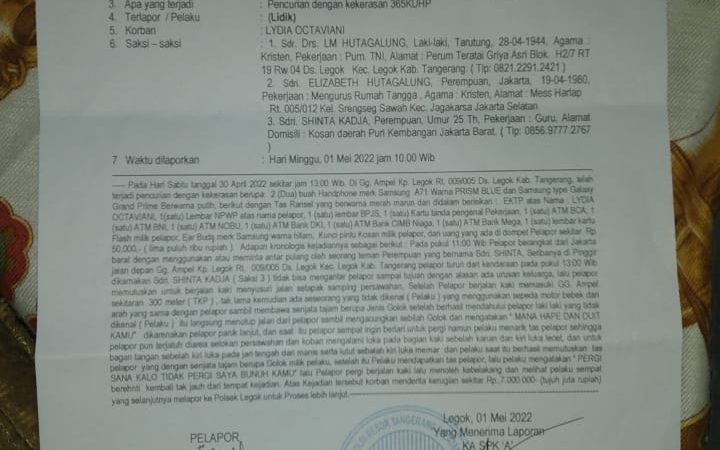 Laporan Korban Begal Akhirnya Diterima, Setelah Diberitakan Kinerja Polsek Legok…!!