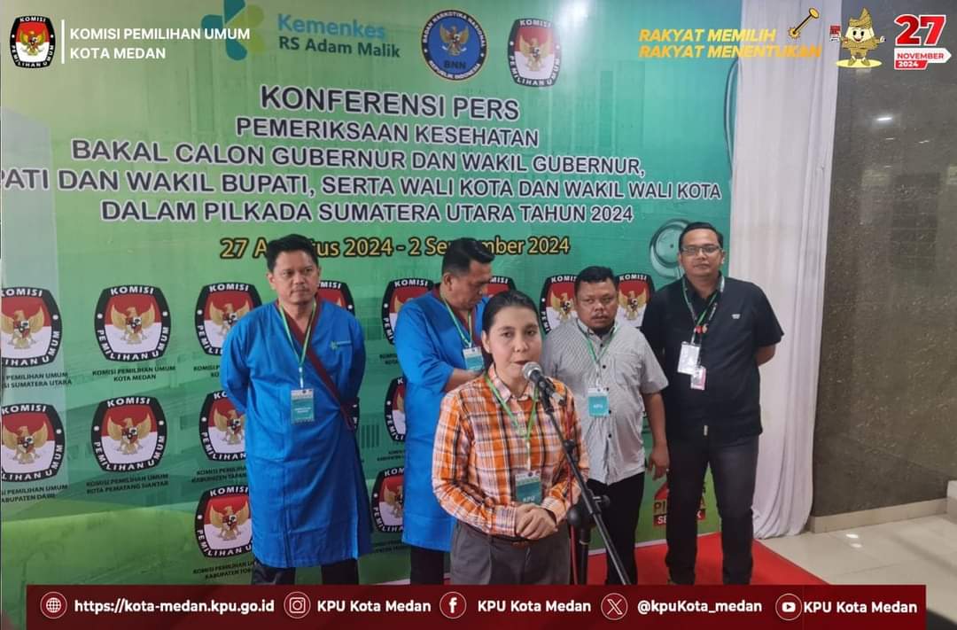 KPU Kota Medan Terima Hasil Pemeriksaan Kesehatan 3 Paslon Wali Kota dan Wakil Wali Kota