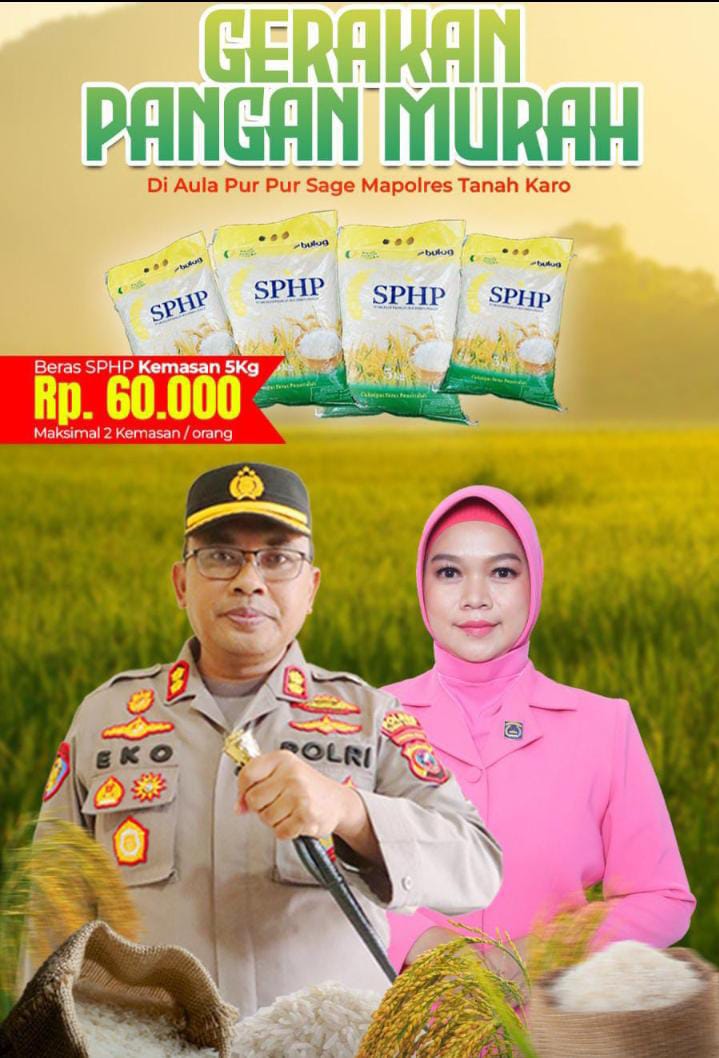 Polres Tanah Karo Bersama Perum Bulog KCP Kabanjahe Gelar Gerakan Pangan Murah