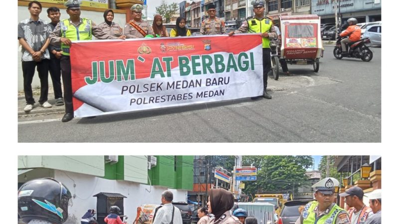 Polsek Medan Baru Gelar Jumat Berbagi, 150 Nasi Bungkus Dibagikan ke Pengguna Jalan