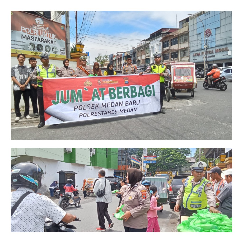 Polsek Medan Baru Gelar Jumat Berbagi, 150 Nasi Bungkus Dibagikan ke Pengguna Jalan