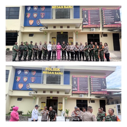 Sambut HUT Polri Ke-80, Camat Medan Baru dan Koramil 05 Berikan Surprise ke Polsek Medan Baru