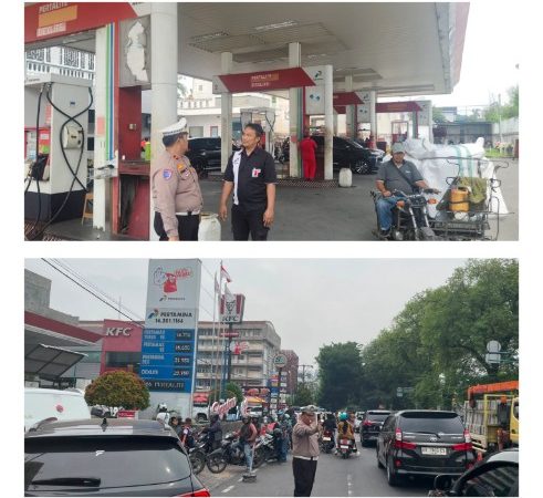 Kanit Lantas Polsek Medan Baru Pimpin Pengaturan Lalu Lintas di SPBU Jalan Adam Malik