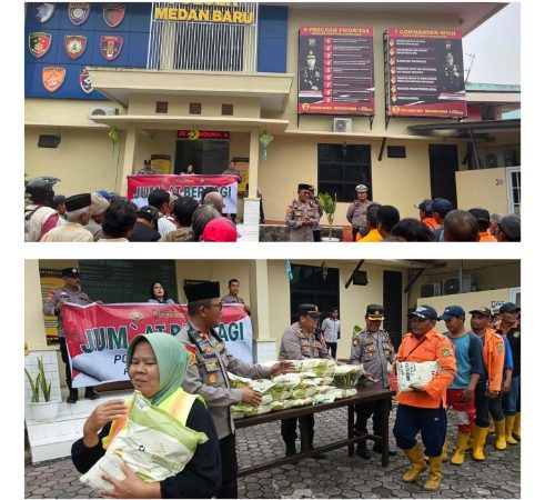 Polsek Medan Baru Gelar “Jumat Berbagi”, Bagikan 75 Karung Beras ke Abang Becak dan Petugas Kebersihan