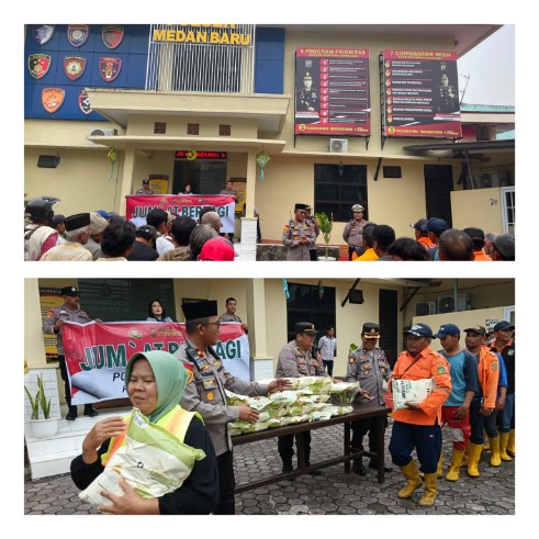 Polsek Medan Baru Gelar “Jumat Berbagi”, Bagikan 75 Karung Beras ke Abang Becak dan Petugas Kebersihan