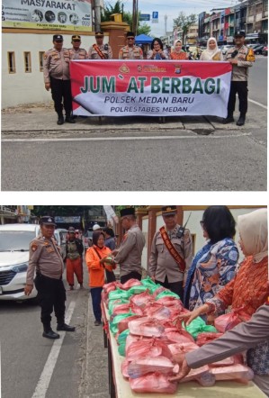 Polsek Medan Baru Gelar “Jumat Berbagi”, Bagikan 150 Bungkus Nasi ke Warga