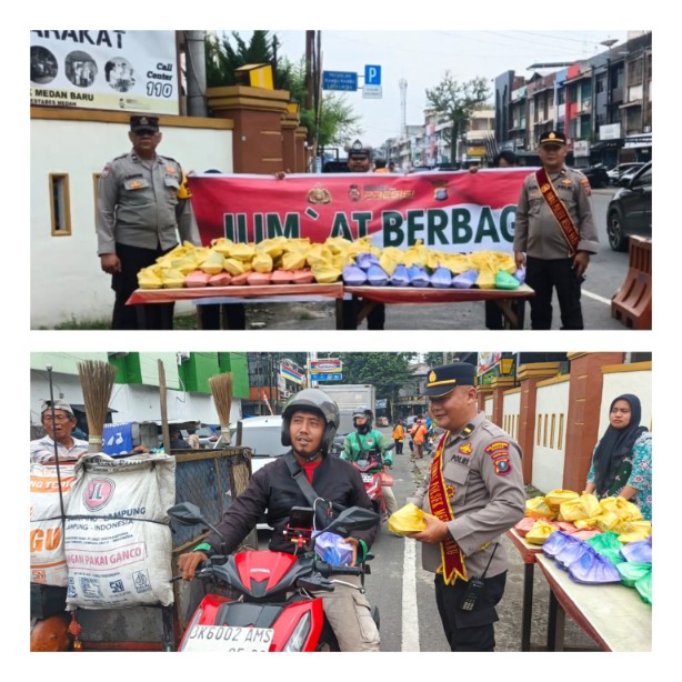 Wujud Polri Hadir Untuk Masyarakat, Polsek Medan Baru Tebar 150 Nasi Jum’at Berkah