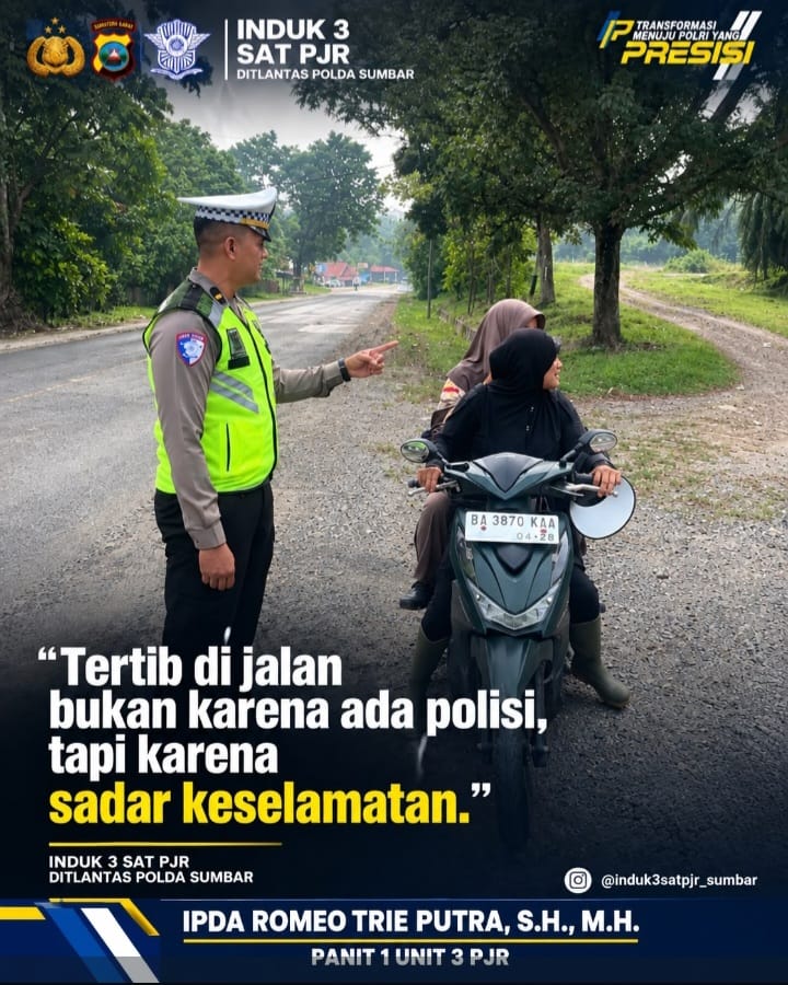Sat PJR Ditlantas Polda Sumbar Edukasi Humanis ke Pengendara
