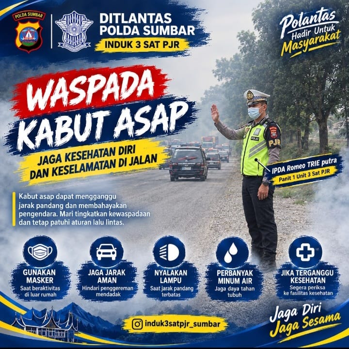 Ditlantas Polda Sumbar Ingatkan Pengendara Waspada Terhadap Kabut Asap yang Selimuti Jalinsum
