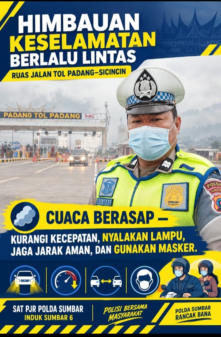 Sat PJR Polda Sumbar Keluarkan Himbauan Waspada Cuaca Berasap di Tol Padang-Sicincin