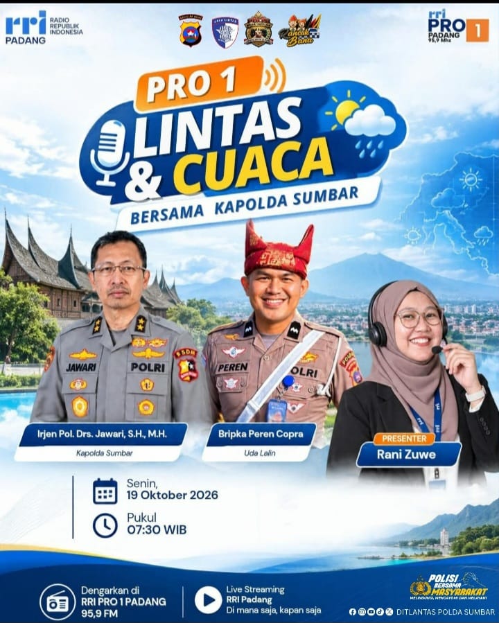 Kapolda Sumbar Jadi Narasumber Utama di Program RRI Pro 1 Padang Lintas dan Cuaca